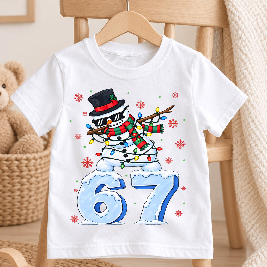Funny Dabbing Snowman 6 7 Christmas Shirt, Cool Holiday Kids Tee, Festive Winter Holiday Graphic Top, Funny Christmas Gift for Kids — product view 4