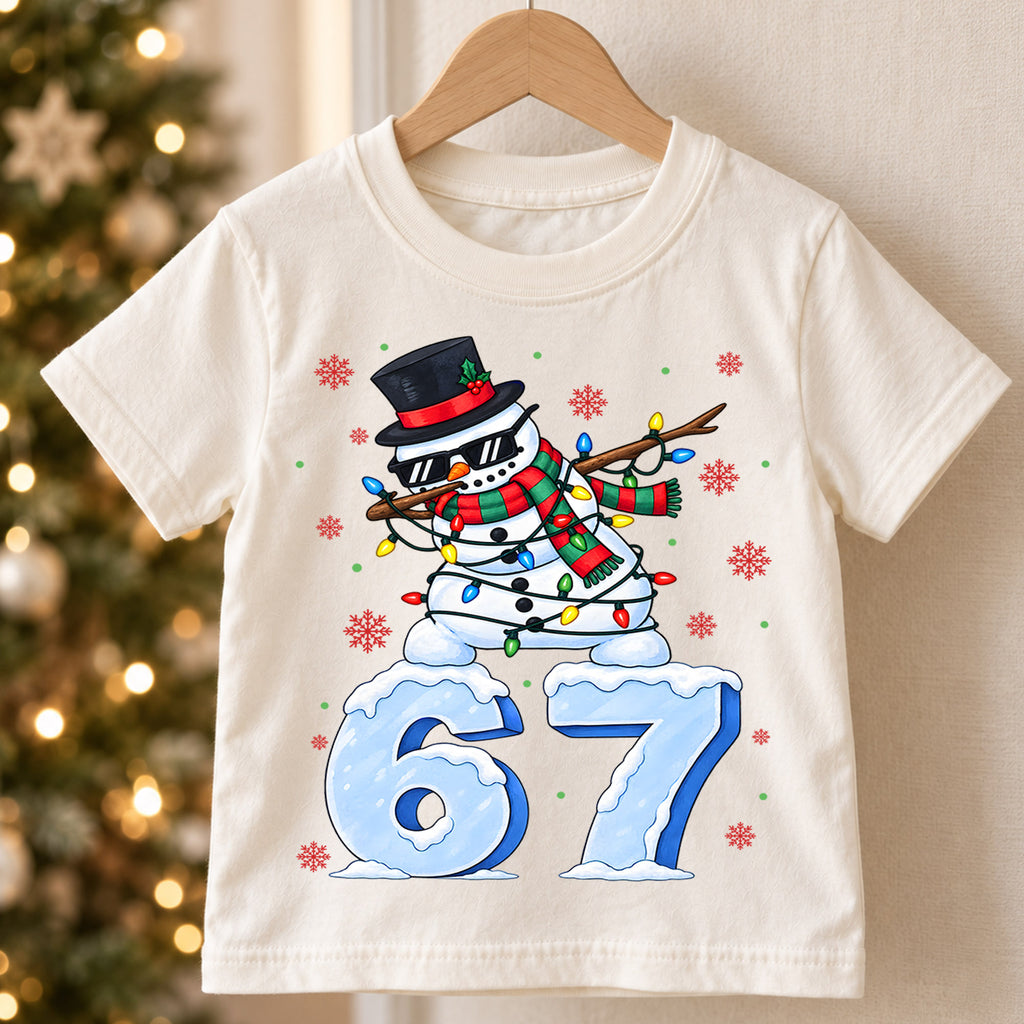 Funny Dabbing Snowman 6 7 Christmas Shirt, Cool Holiday Kids Tee, Festive Winter Holiday Graphic Top, Funny Christmas Gift for Kids — product view 5