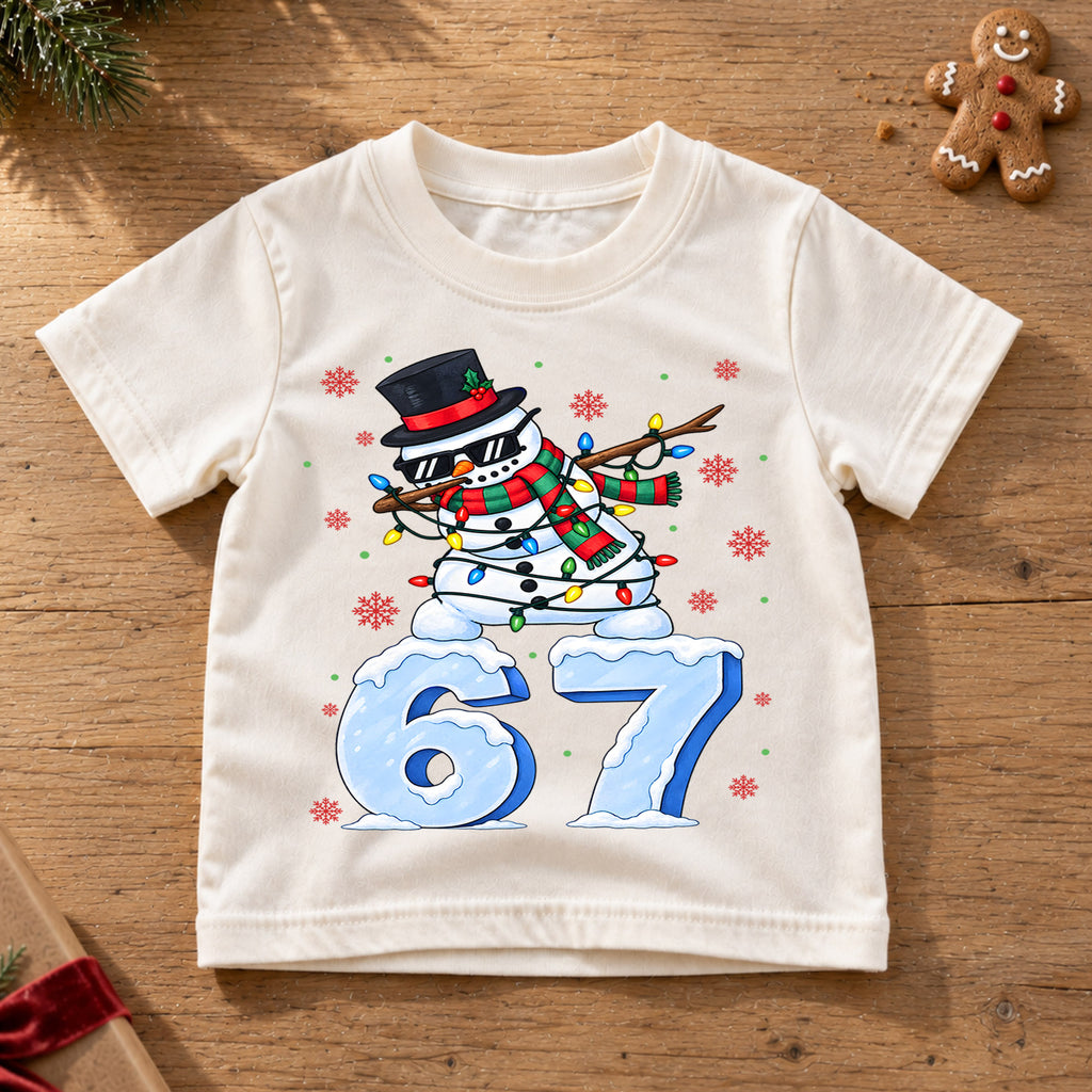 Funny Dabbing Snowman 6 7 Christmas Shirt, Cool Holiday Kids Tee, Festive Winter Holiday Graphic Top, Funny Christmas Gift for Kids — product view 6