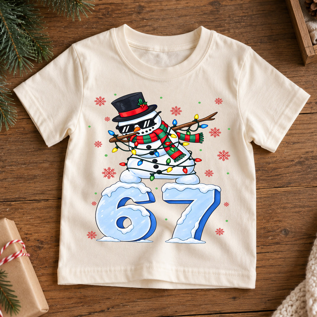 Funny Dabbing Snowman 6 7 Christmas Shirt, Cool Holiday Kids Tee, Festive Winter Holiday Graphic Top, Funny Christmas Gift for Kids — product view 7