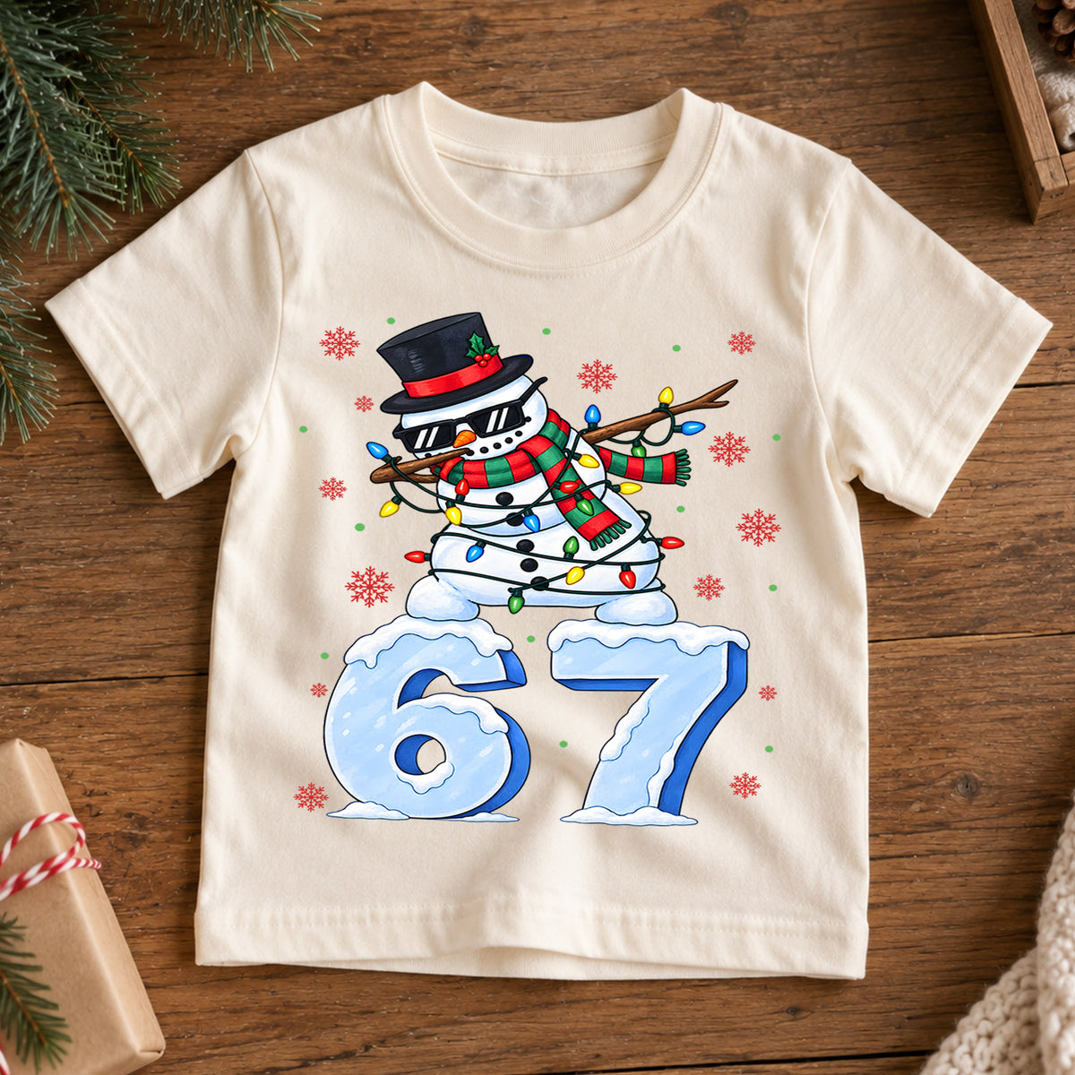 Funny Dabbing Snowman 6 7 Christmas Shirt, Cool Holiday Kids Tee, Festive Winter Holiday Graphic Top, Funny Christmas Gift for Kids — product view 7