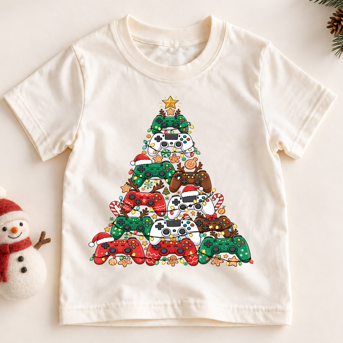 Gamer Christmas Tree Shirt, Video Game Controller Kids T-Shirt, Gaming Holiday Toddler Tee, Cool Gamer Christmas Graphic Top, Boys Xmas Gift — product view 2