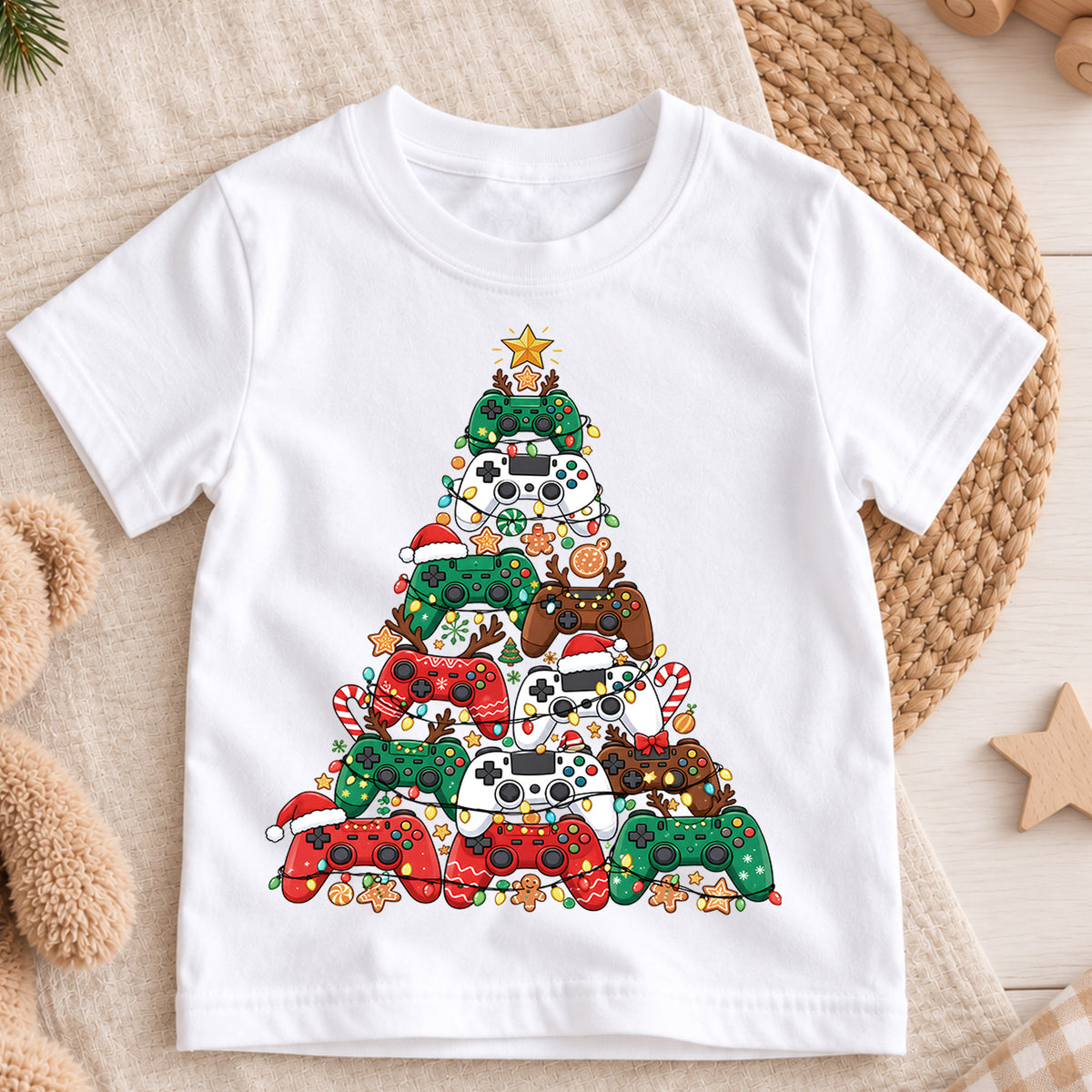 Gamer Christmas Tree Shirt, Video Game Controller Kids T-Shirt, Gaming Holiday Toddler Tee, Cool Gamer Christmas Graphic Top, Boys Xmas Gift — product view 3