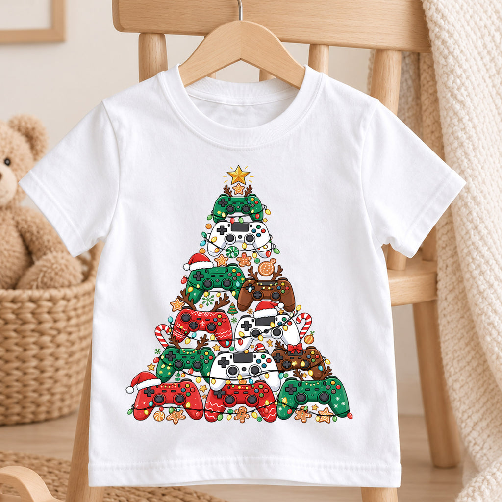 Gamer Christmas Tree Shirt, Video Game Controller Kids T-Shirt, Gaming Holiday Toddler Tee, Cool Gamer Christmas Graphic Top, Boys Xmas Gift — product view 4