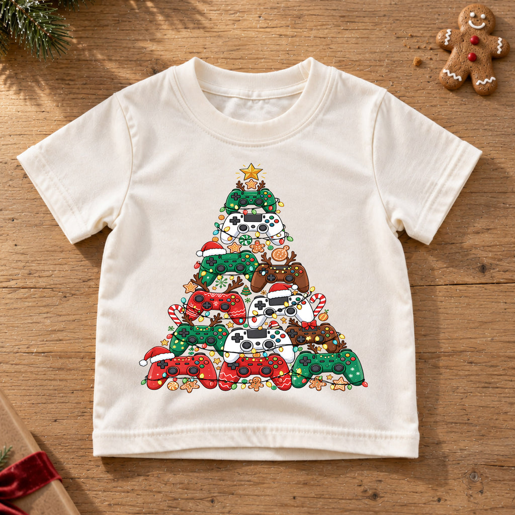 Gamer Christmas Tree Shirt, Video Game Controller Kids T-Shirt, Gaming Holiday Toddler Tee, Cool Gamer Christmas Graphic Top, Boys Xmas Gift — product view 6