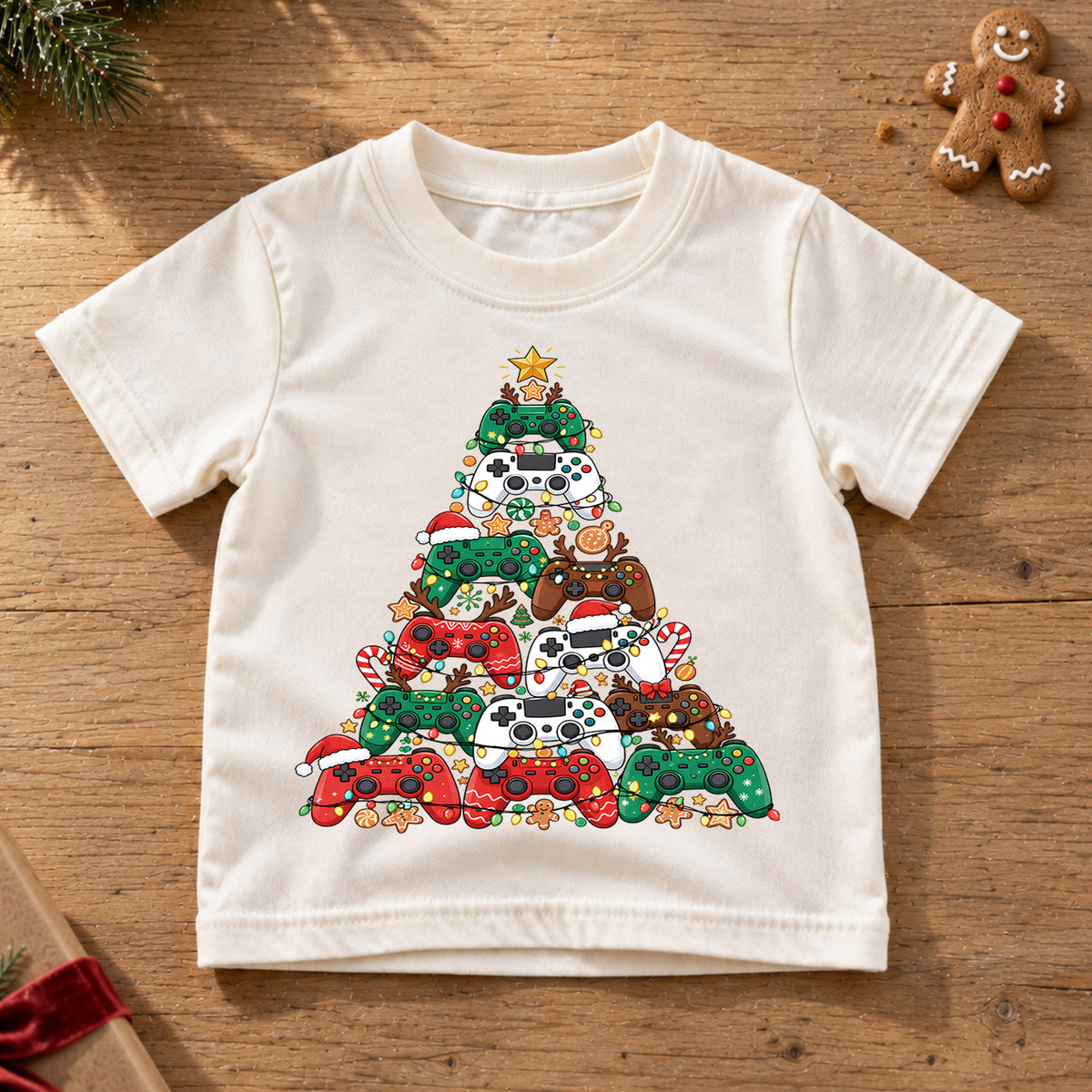 Gamer Christmas Tree Shirt, Video Game Controller Kids T-Shirt, Gaming Holiday Toddler Tee, Cool Gamer Christmas Graphic Top, Boys Xmas Gift — product view 6