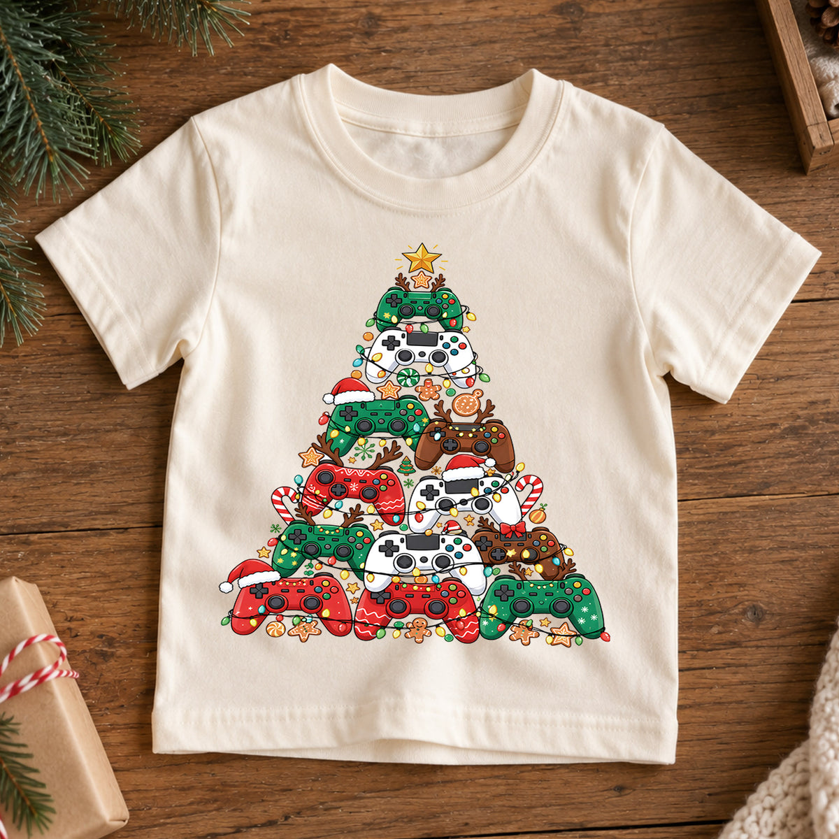 Gamer Christmas Tree Shirt, Video Game Controller Kids T-Shirt, Gaming Holiday Toddler Tee, Cool Gamer Christmas Graphic Top, Boys Xmas Gift — product view 7