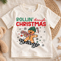 Rollin Through Christmas Shirt, Skateboarding Gingerbread Kids Tee, Cute Skater Holiday Toddler T-Shirt, Winter Graphic Top, Xmas Gift — product view 1