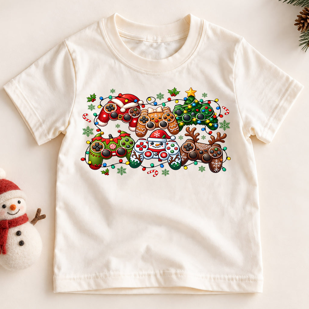 Christmas Video Game Controller Shirt, Gamer Holiday Kids T-Shirt, Gaming Christmas Lights Toddler Tee, Cool Xmas Graphic Top, Boys Gift — product view 2