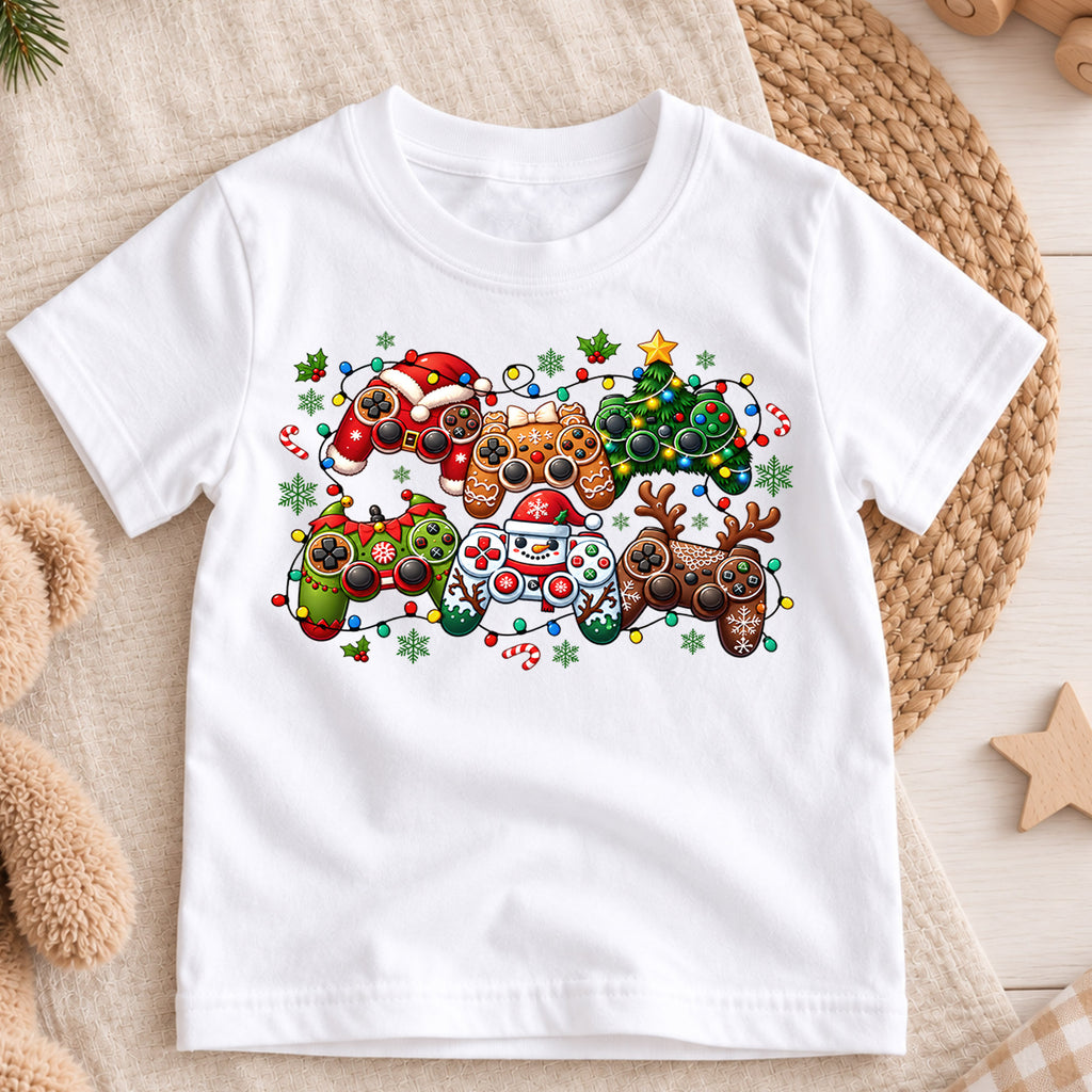 Christmas Video Game Controller Shirt, Gamer Holiday Kids T-Shirt, Gaming Christmas Lights Toddler Tee, Cool Xmas Graphic Top, Boys Gift — product view 3