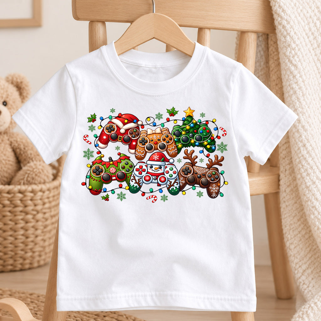Christmas Video Game Controller Shirt, Gamer Holiday Kids T-Shirt, Gaming Christmas Lights Toddler Tee, Cool Xmas Graphic Top, Boys Gift — product view 4