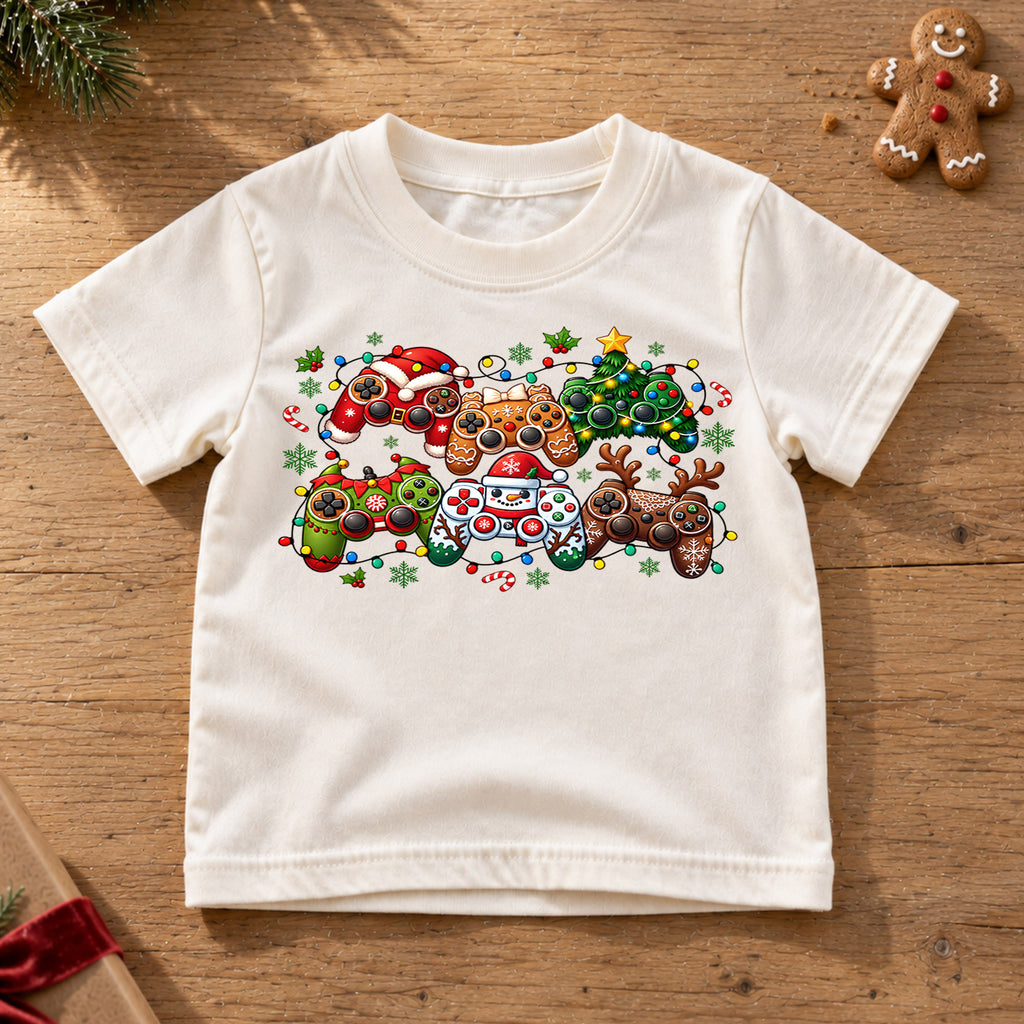 Christmas Video Game Controller Shirt, Gamer Holiday Kids T-Shirt, Gaming Christmas Lights Toddler Tee, Cool Xmas Graphic Top, Boys Gift — product view 6