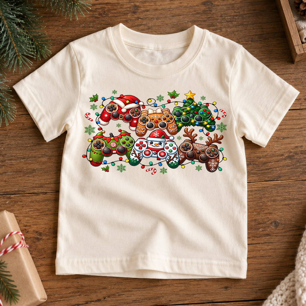 Christmas Video Game Controller Shirt, Gamer Holiday Kids T-Shirt, Gaming Christmas Lights Toddler Tee, Cool Xmas Graphic Top, Boys Gift — product view 7