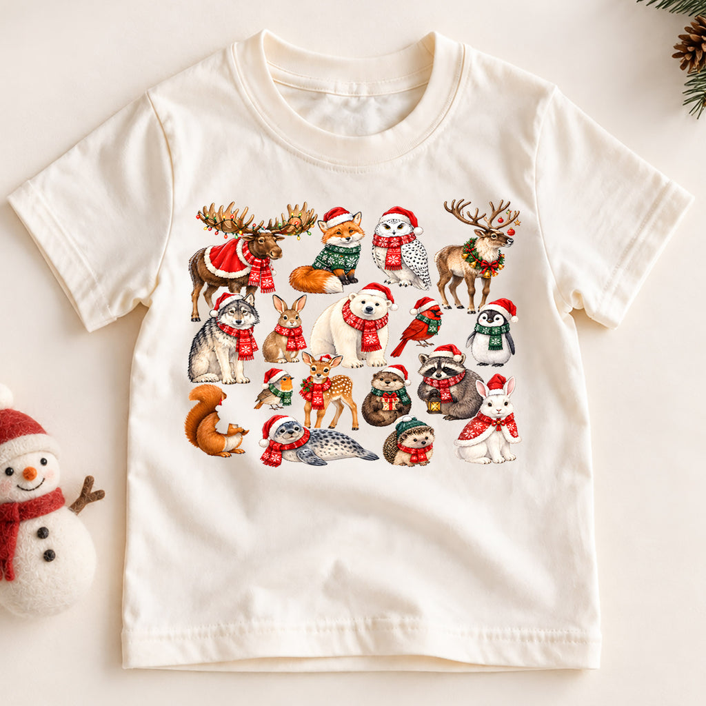 Winter Arctic Animals Christmas Shirt, Cute Wildlife Kids T-Shirt, Polar Bear Moose Reindeer Toddler Tee, Rustic Holiday Graphic Top, Gift — product view 2