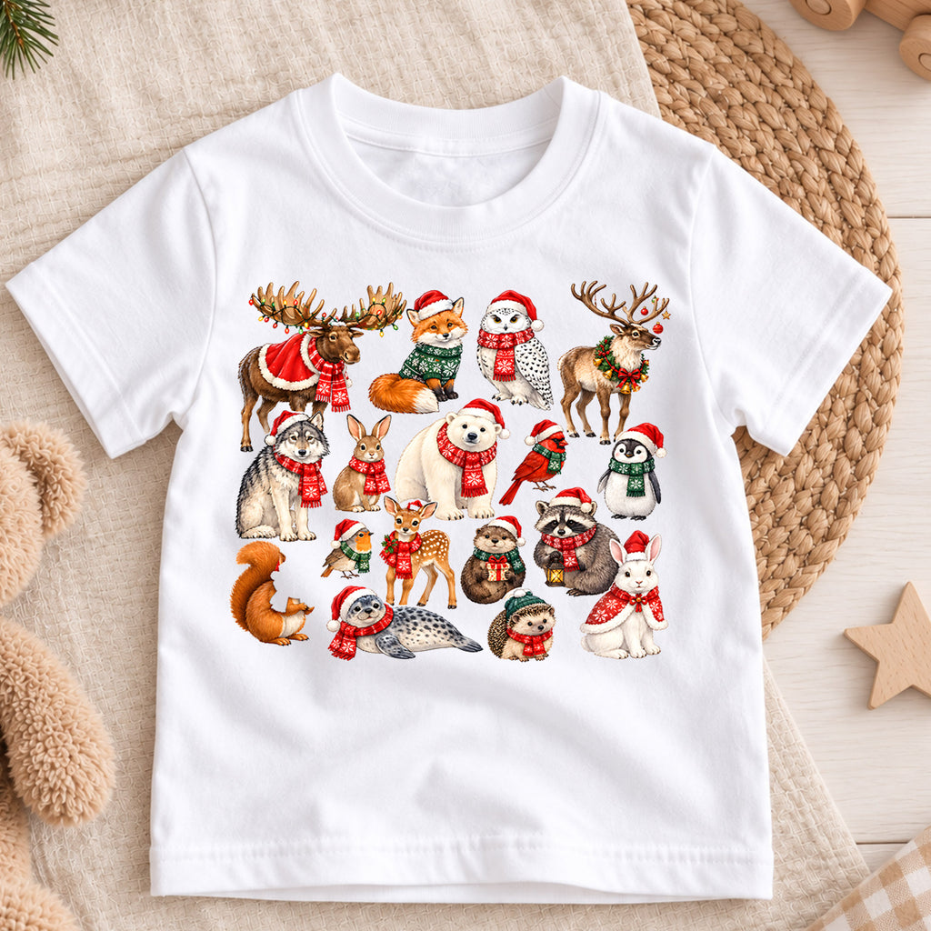 Winter Arctic Animals Christmas Shirt, Cute Wildlife Kids T-Shirt, Polar Bear Moose Reindeer Toddler Tee, Rustic Holiday Graphic Top, Gift — product view 3