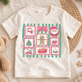 Pink Coquette Christmas Shirt, Retro Holiday Stamps Kids T-Shirt, Cute Santa Gingerbread Bow Toddler Tee, Pastel Christmas Graphic Top, Gift — product view 1