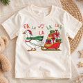 Fa La La Goose Sleigh Shirt, Cute Christmas Duck Kids T-Shirt, Sled Full Of Presents Toddler Tee, Holiday Graphic Top, Xmas Kids Gift — product view 1