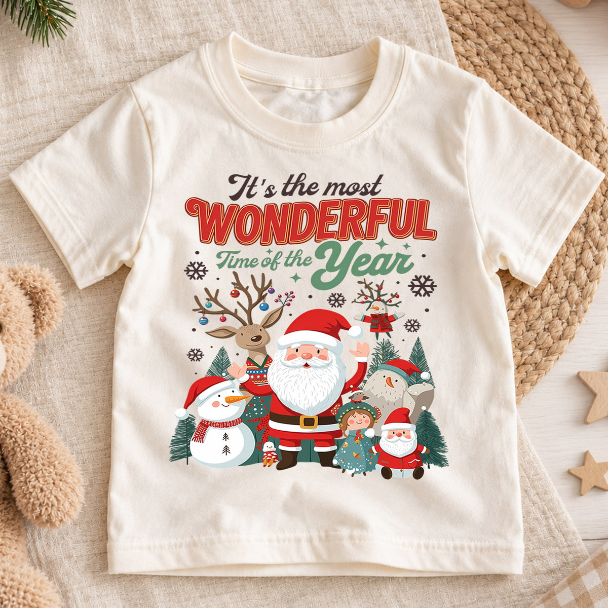 It's the Most Wonderful Time of the Year Kids Shirt, Cute Holiday Characters Graphic Tee, Festive Winter Outfit, Christmas Gift for Toddlers — product view 1
