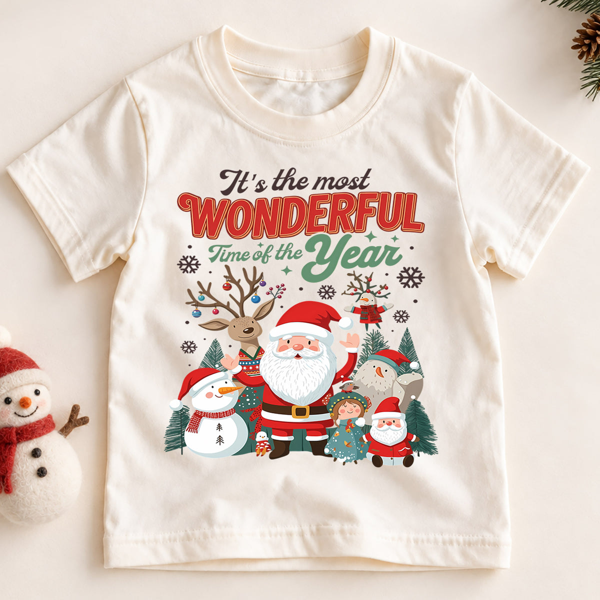 It's the Most Wonderful Time of the Year Kids Shirt, Cute Holiday Characters Graphic Tee, Festive Winter Outfit, Christmas Gift for Toddlers — product view 2
