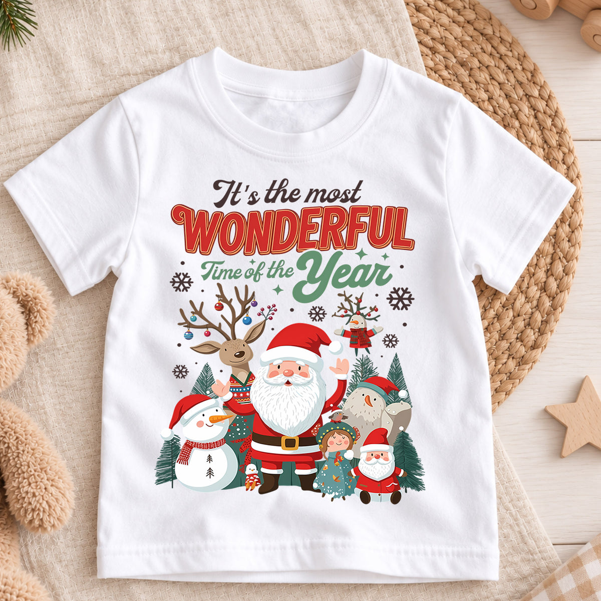 It's the Most Wonderful Time of the Year Kids Shirt, Cute Holiday Characters Graphic Tee, Festive Winter Outfit, Christmas Gift for Toddlers — product view 3