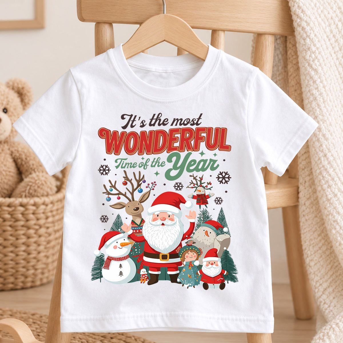 It's the Most Wonderful Time of the Year Kids Shirt, Cute Holiday Characters Graphic Tee, Festive Winter Outfit, Christmas Gift for Toddlers — product view 4