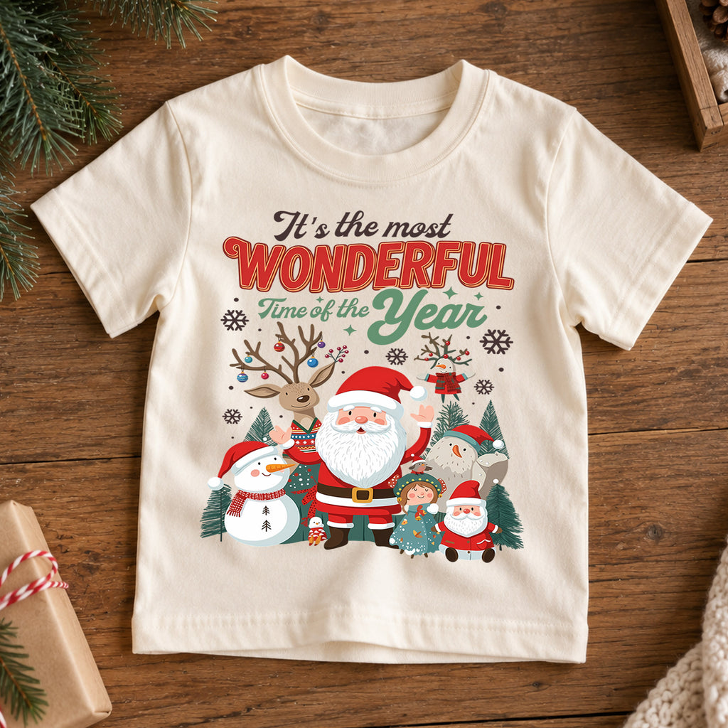 It's the Most Wonderful Time of the Year Kids Shirt, Cute Holiday Characters Graphic Tee, Festive Winter Outfit, Christmas Gift for Toddlers — product view 7