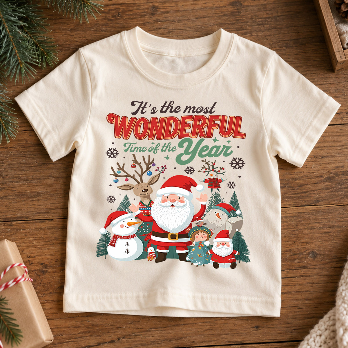 It's the Most Wonderful Time of the Year Kids Shirt, Cute Holiday Characters Graphic Tee, Festive Winter Outfit, Christmas Gift for Toddlers — product view 7