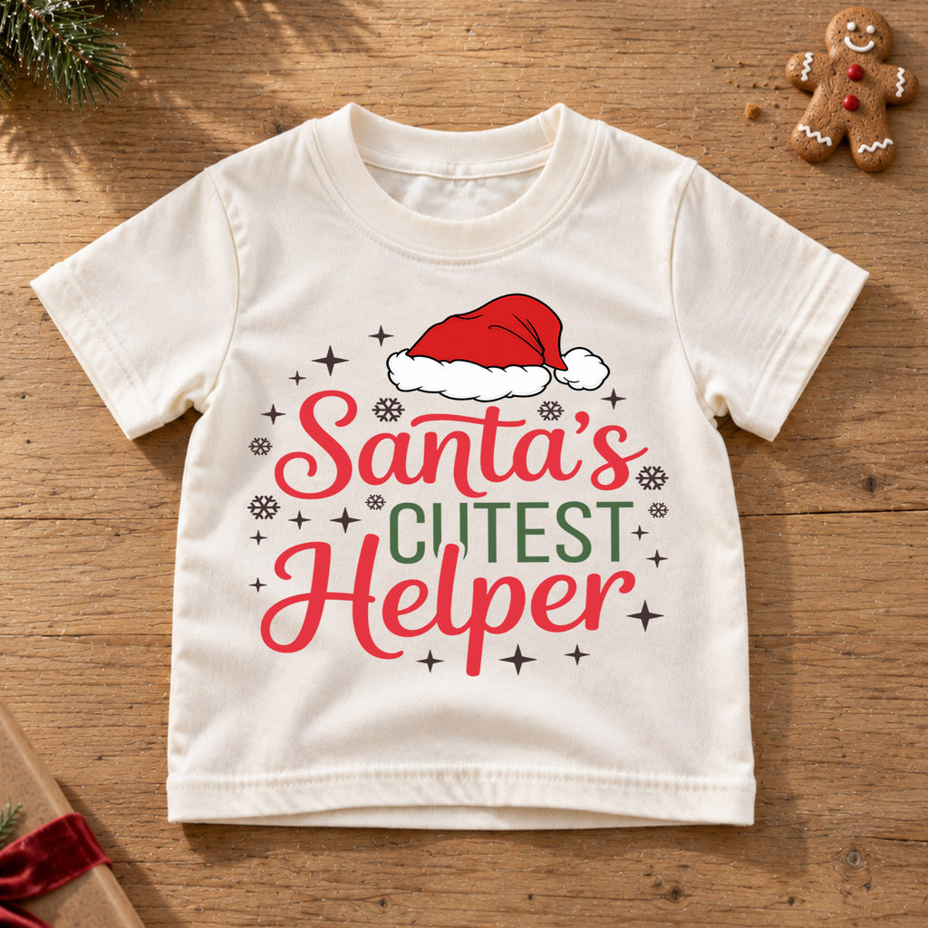 Santa's Cutest Helper Christmas Shirt, Cute Festive Holiday Kids Tee, Sweet Winter Outfit for Baby, Christmas Gift for Little Ones — product view 6