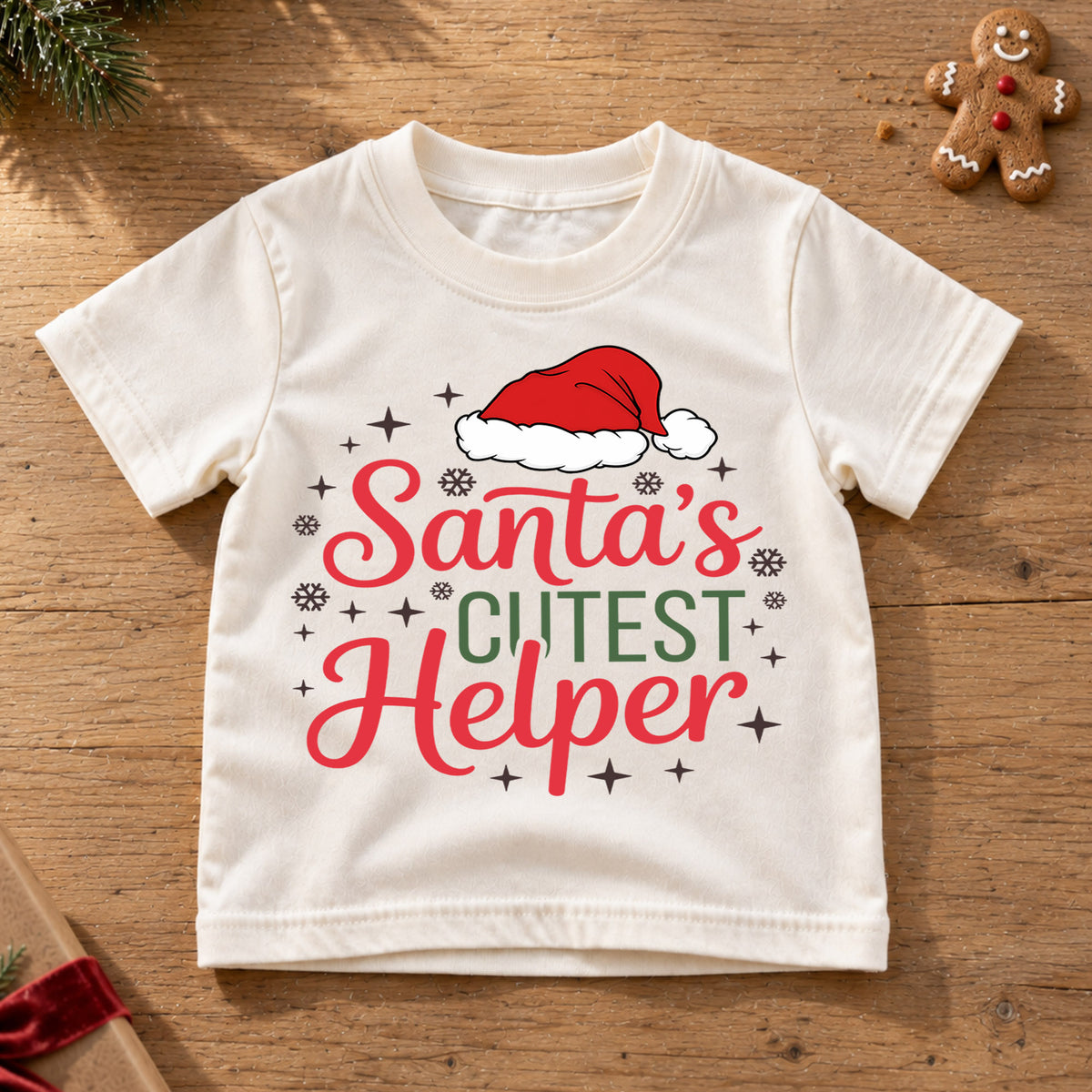 Santa's Cutest Helper Christmas Shirt, Cute Festive Holiday Kids Tee, Sweet Winter Outfit for Baby, Christmas Gift for Little Ones — product view 6
