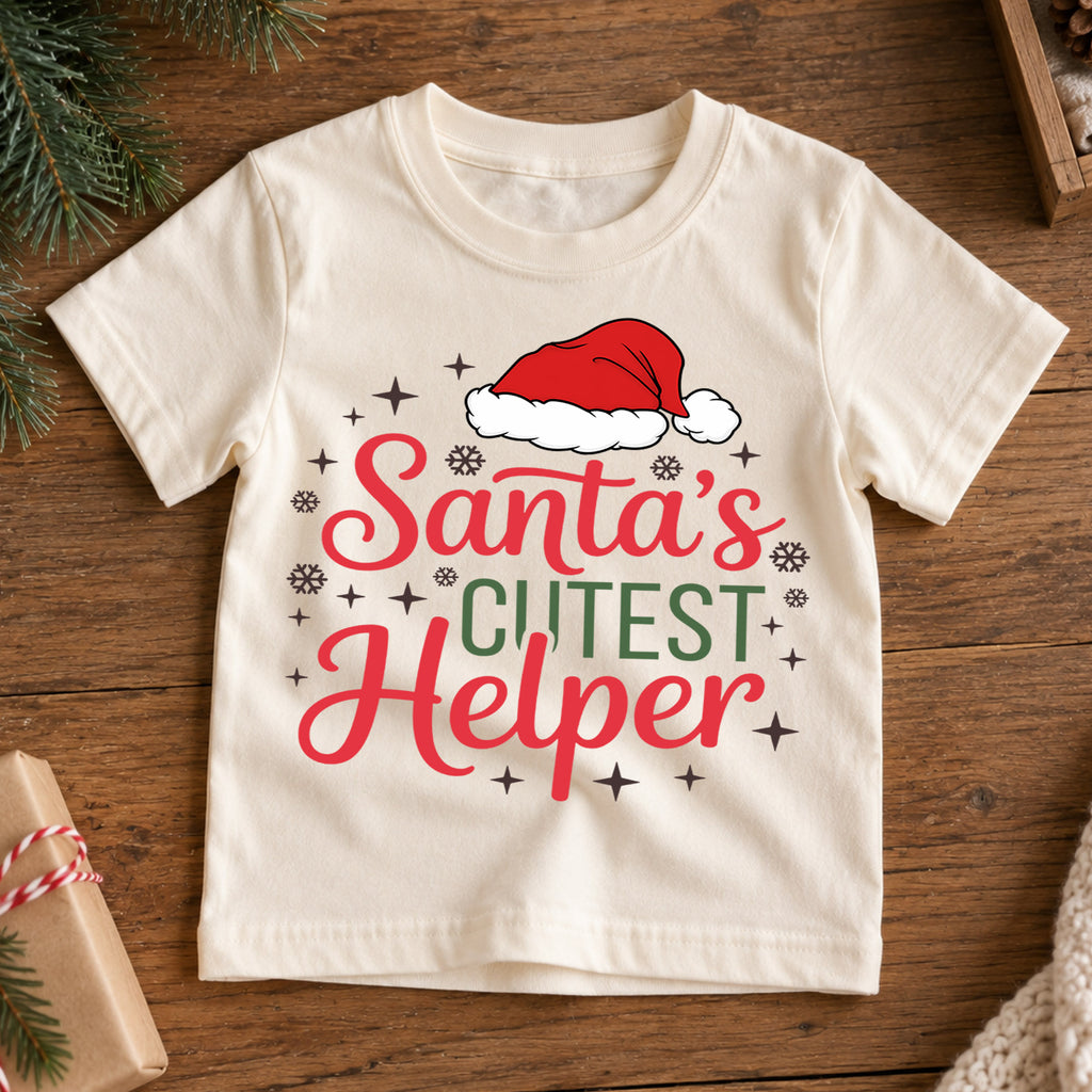 Santa's Cutest Helper Christmas Shirt, Cute Festive Holiday Kids Tee, Sweet Winter Outfit for Baby, Christmas Gift for Little Ones — product view 7