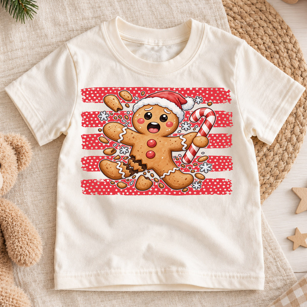 Funny Broken Gingerbread Man Christmas Shirt, Cookie Accident Holiday Tee, Festive Kids Top, Funny Gingerbread Cookie Outfit, Gift For Kids — product view 1