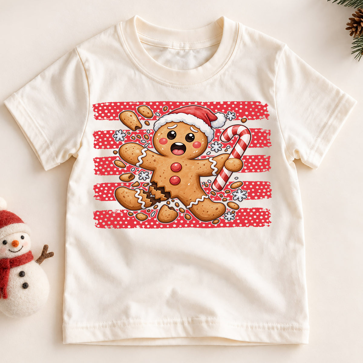 Funny Broken Gingerbread Man Christmas Shirt, Cookie Accident Holiday Tee, Festive Kids Top, Funny Gingerbread Cookie Outfit, Gift For Kids — product view 2