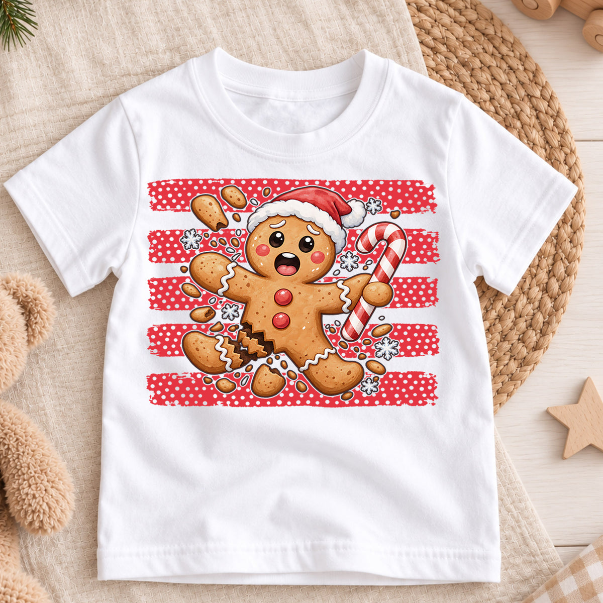 Funny Broken Gingerbread Man Christmas Shirt, Cookie Accident Holiday Tee, Festive Kids Top, Funny Gingerbread Cookie Outfit, Gift For Kids — product view 3