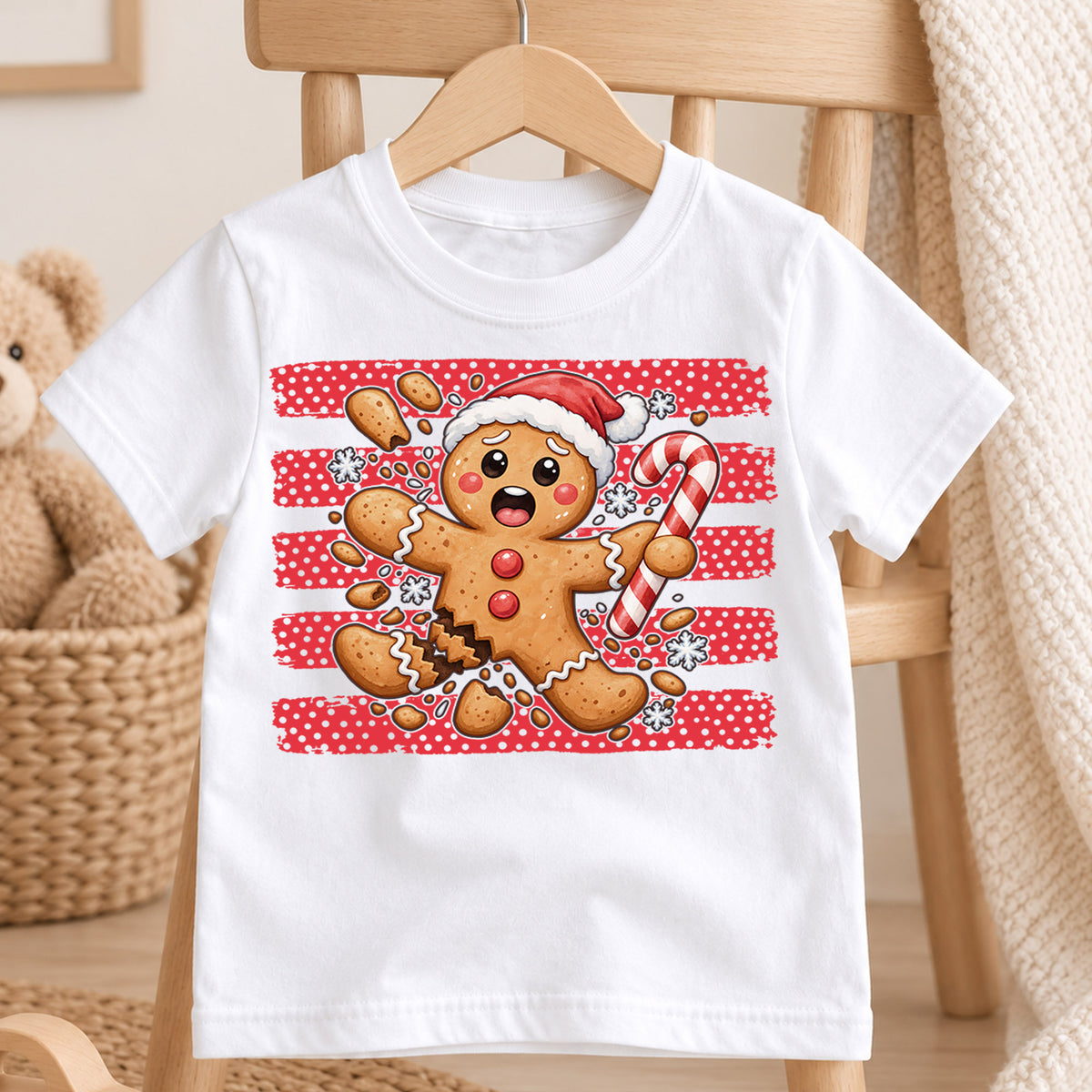 Funny Broken Gingerbread Man Christmas Shirt, Cookie Accident Holiday Tee, Festive Kids Top, Funny Gingerbread Cookie Outfit, Gift For Kids — product view 4