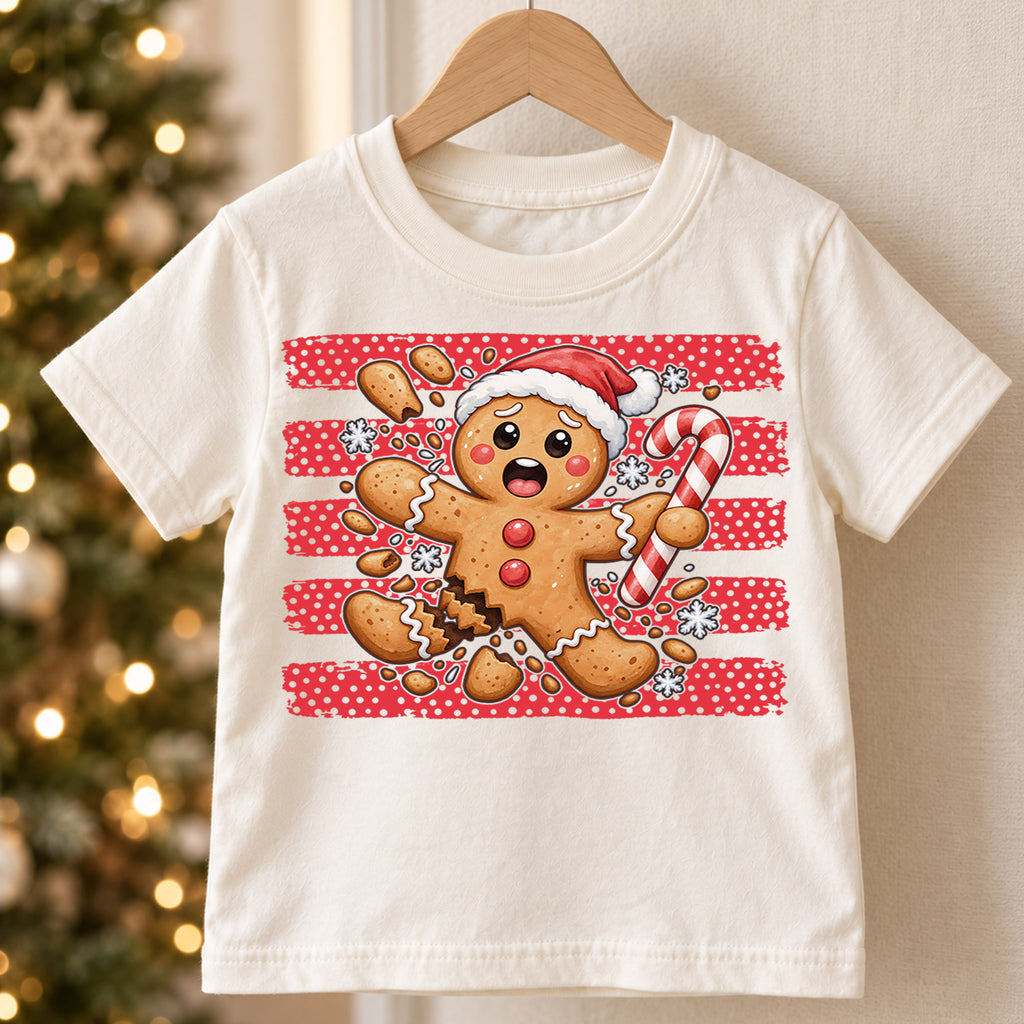 Funny Broken Gingerbread Man Christmas Shirt, Cookie Accident Holiday Tee, Festive Kids Top, Funny Gingerbread Cookie Outfit, Gift For Kids — product view 5