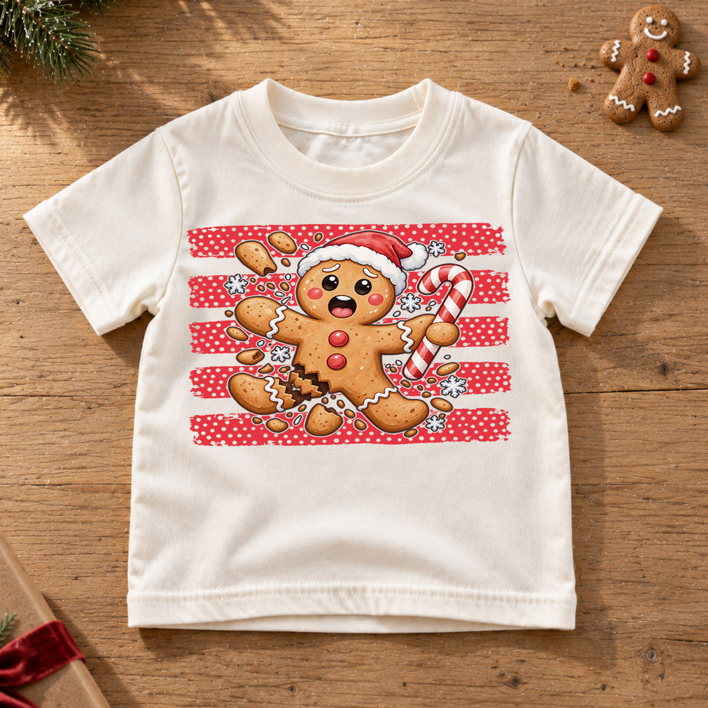 Funny Broken Gingerbread Man Christmas Shirt, Cookie Accident Holiday Tee, Festive Kids Top, Funny Gingerbread Cookie Outfit, Gift For Kids — product view 6
