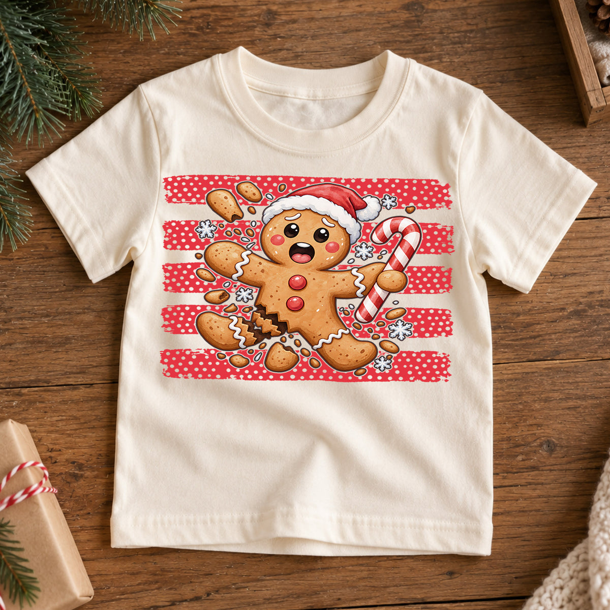 Funny Broken Gingerbread Man Christmas Shirt, Cookie Accident Holiday Tee, Festive Kids Top, Funny Gingerbread Cookie Outfit, Gift For Kids — product view 7