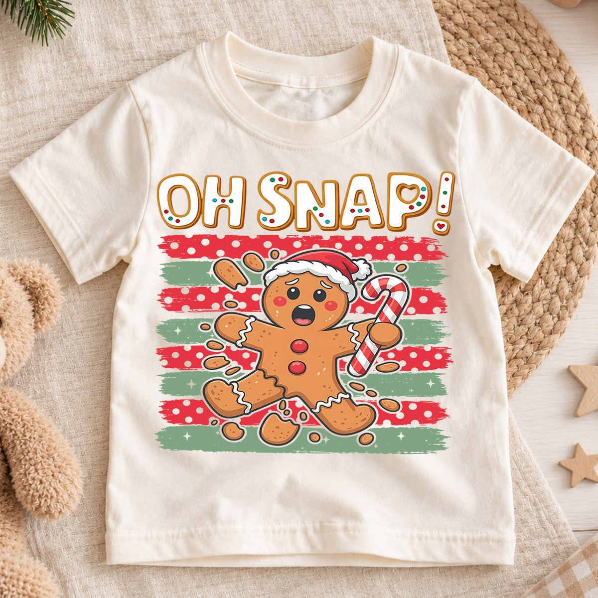 Oh Snap Broken Gingerbread Man Christmas Shirt, Cute Cookie Holiday Kids Tee, Funny Festive Winter Outfit, Christmas Gift for Kids — product view 1