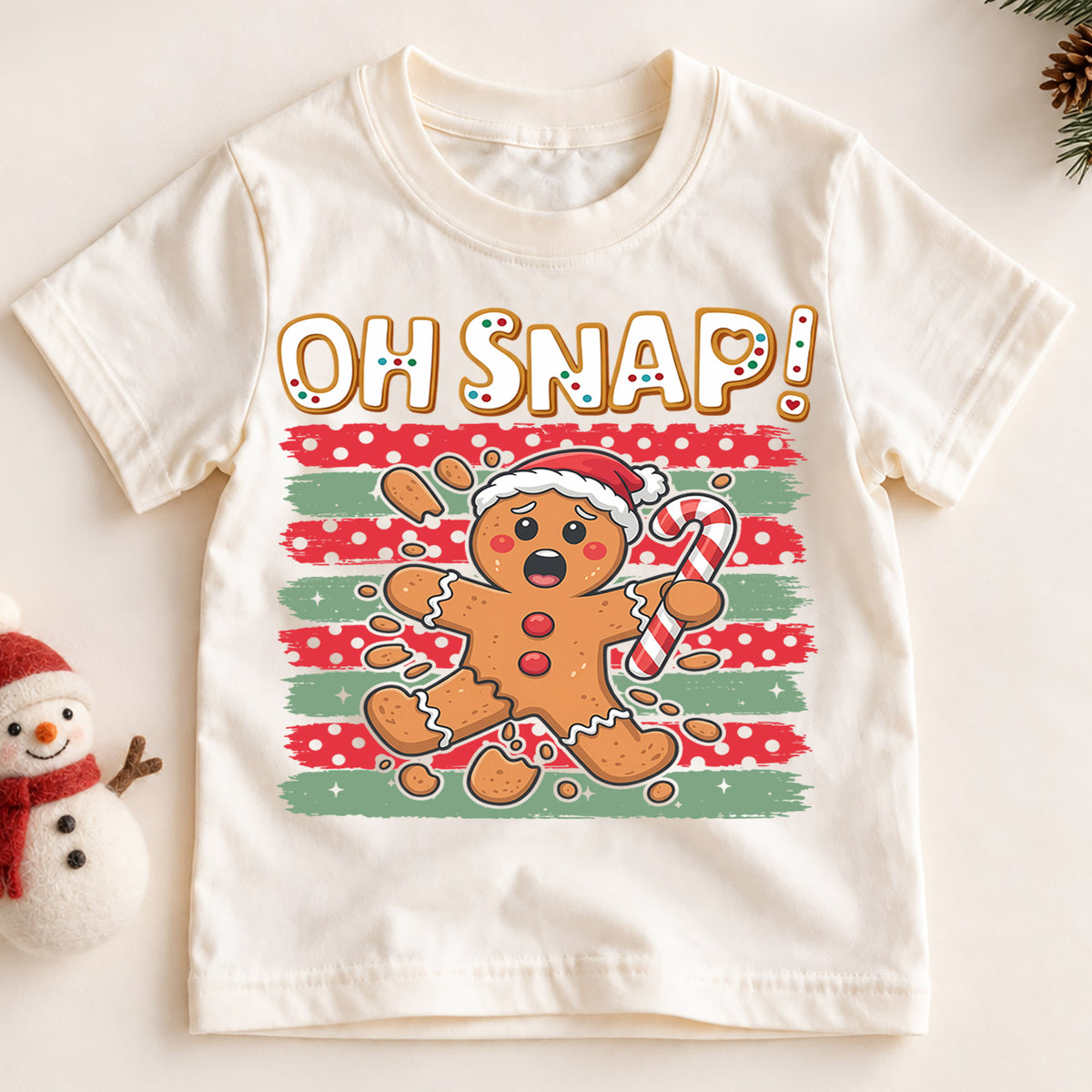 Oh Snap Broken Gingerbread Man Christmas Shirt, Cute Cookie Holiday Kids Tee, Funny Festive Winter Outfit, Christmas Gift for Kids — product view 2