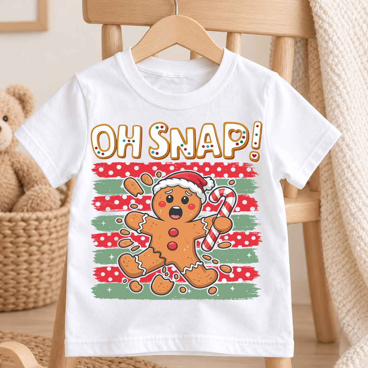 Oh Snap Broken Gingerbread Man Christmas Shirt, Cute Cookie Holiday Kids Tee, Funny Festive Winter Outfit, Christmas Gift for Kids — product view 4