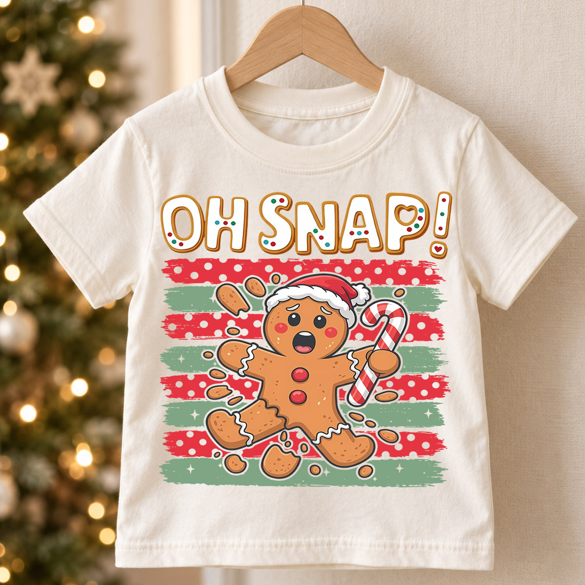 Oh Snap Broken Gingerbread Man Christmas Shirt, Cute Cookie Holiday Kids Tee, Funny Festive Winter Outfit, Christmas Gift for Kids — product view 5