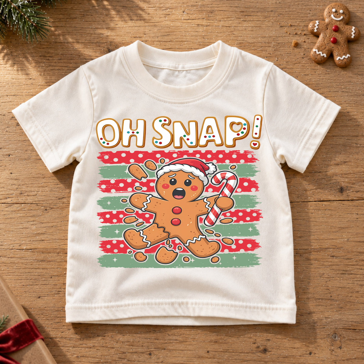 Oh Snap Broken Gingerbread Man Christmas Shirt, Cute Cookie Holiday Kids Tee, Funny Festive Winter Outfit, Christmas Gift for Kids — product view 6