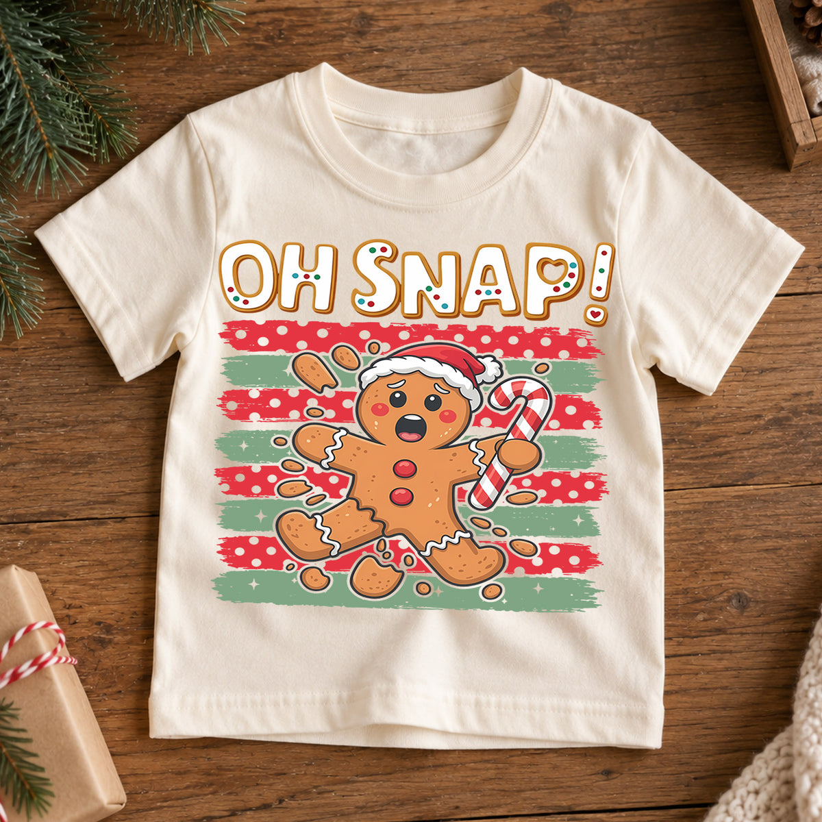 Oh Snap Broken Gingerbread Man Christmas Shirt, Cute Cookie Holiday Kids Tee, Funny Festive Winter Outfit, Christmas Gift for Kids — product view 7