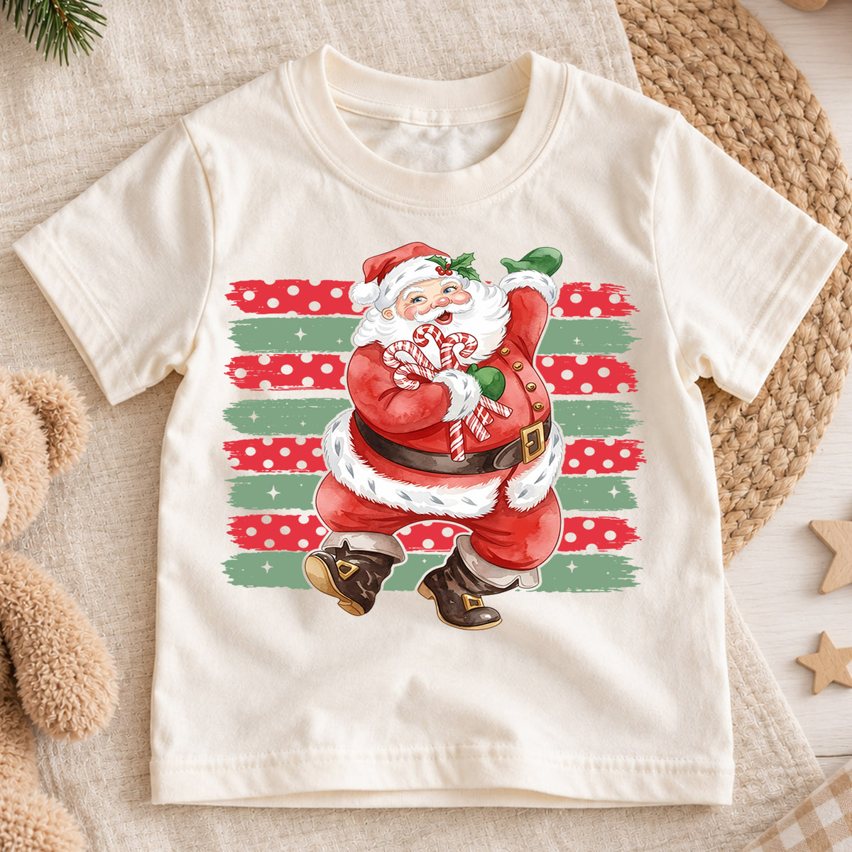 Vintage Dancing Santa Claus Christmas Shirt, Retro Holiday Saint Nick Tee, Festive Kids Top, Vintage Santa Christmas Outfit, Gift For Kids — product view 1