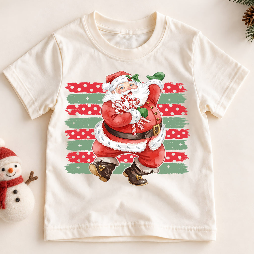 Vintage Dancing Santa Claus Christmas Shirt, Retro Holiday Saint Nick Tee, Festive Kids Top, Vintage Santa Christmas Outfit, Gift For Kids — product view 2