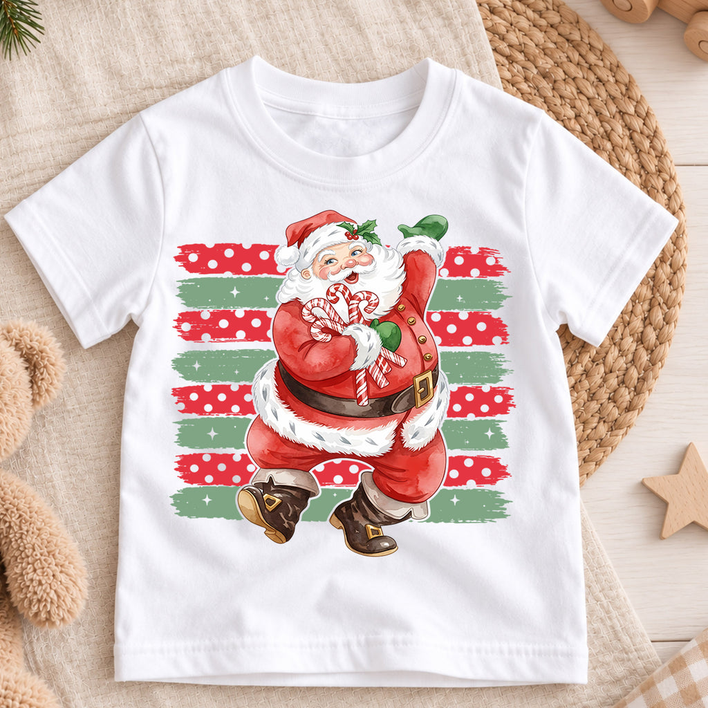 Vintage Dancing Santa Claus Christmas Shirt, Retro Holiday Saint Nick Tee, Festive Kids Top, Vintage Santa Christmas Outfit, Gift For Kids — product view 3