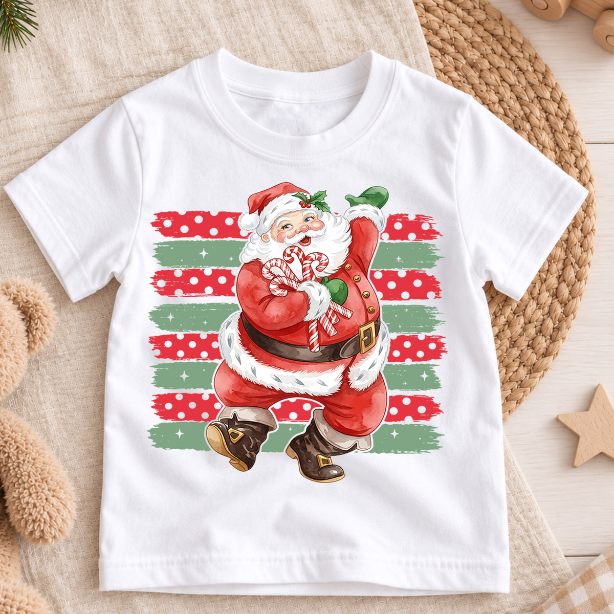 Vintage Dancing Santa Claus Christmas Shirt, Retro Holiday Saint Nick Tee, Festive Kids Top, Vintage Santa Christmas Outfit, Gift For Kids — product view 3