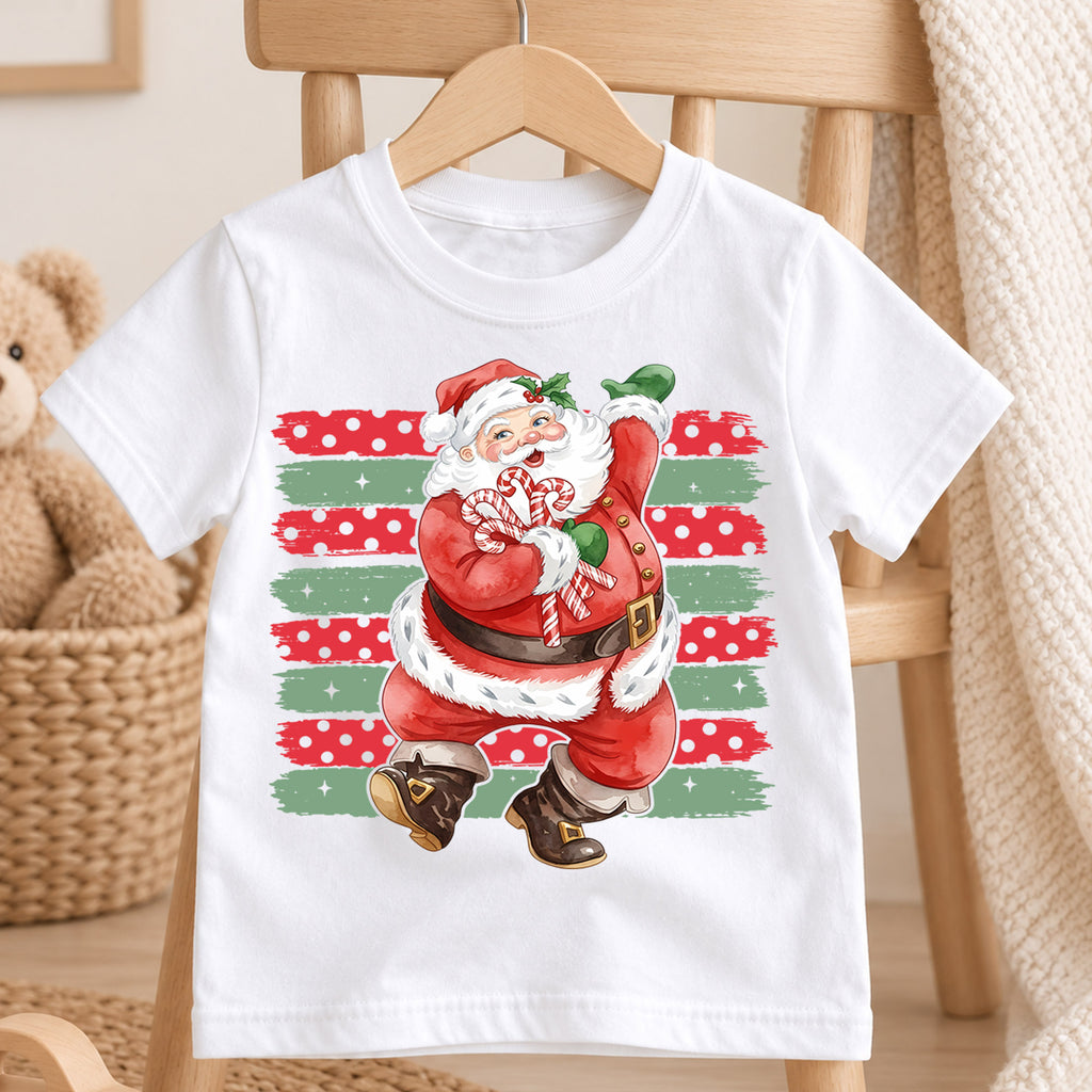 Vintage Dancing Santa Claus Christmas Shirt, Retro Holiday Saint Nick Tee, Festive Kids Top, Vintage Santa Christmas Outfit, Gift For Kids — product view 4
