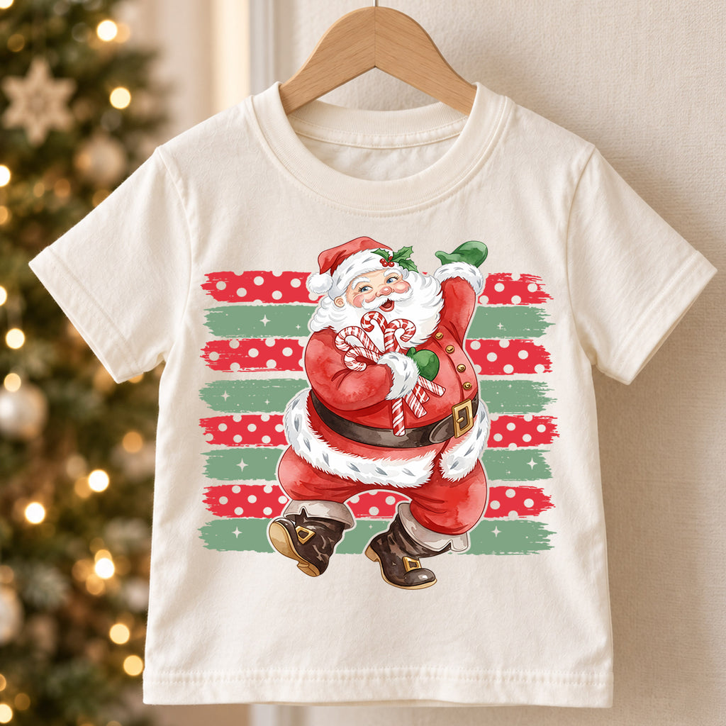 Vintage Dancing Santa Claus Christmas Shirt, Retro Holiday Saint Nick Tee, Festive Kids Top, Vintage Santa Christmas Outfit, Gift For Kids — product view 5