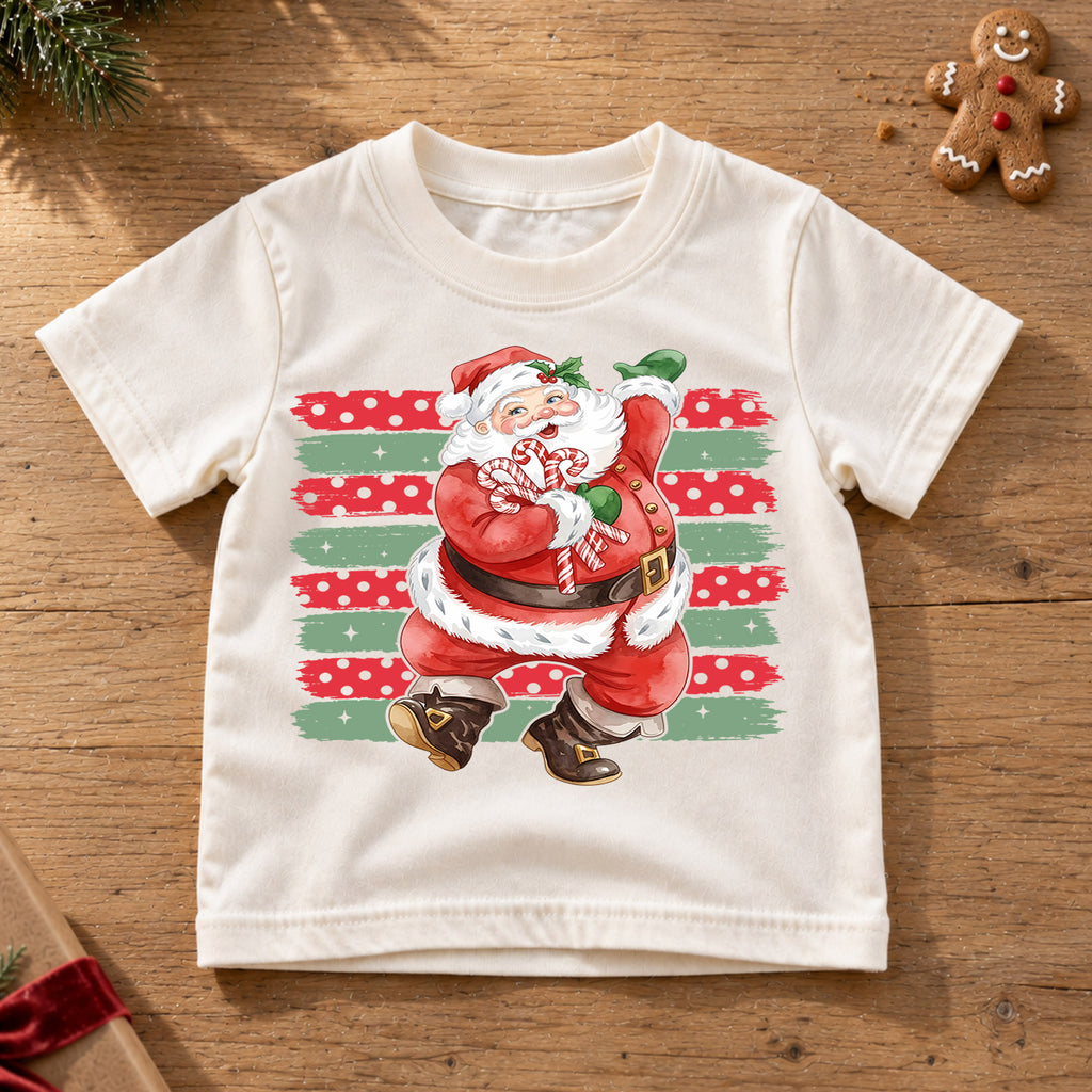 Vintage Dancing Santa Claus Christmas Shirt, Retro Holiday Saint Nick Tee, Festive Kids Top, Vintage Santa Christmas Outfit, Gift For Kids — product view 6